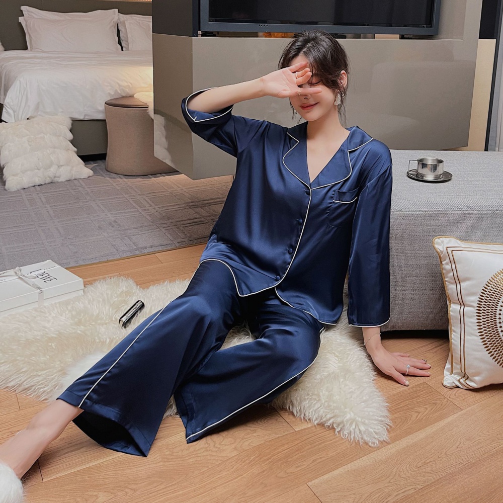 Silky autumn and winter simple pajamas 2pcs set for women
