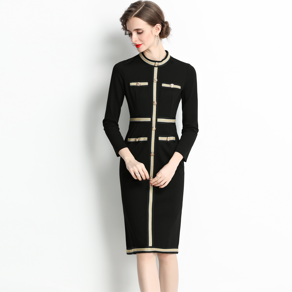 Cotton France style black rome fashion and elegant dress