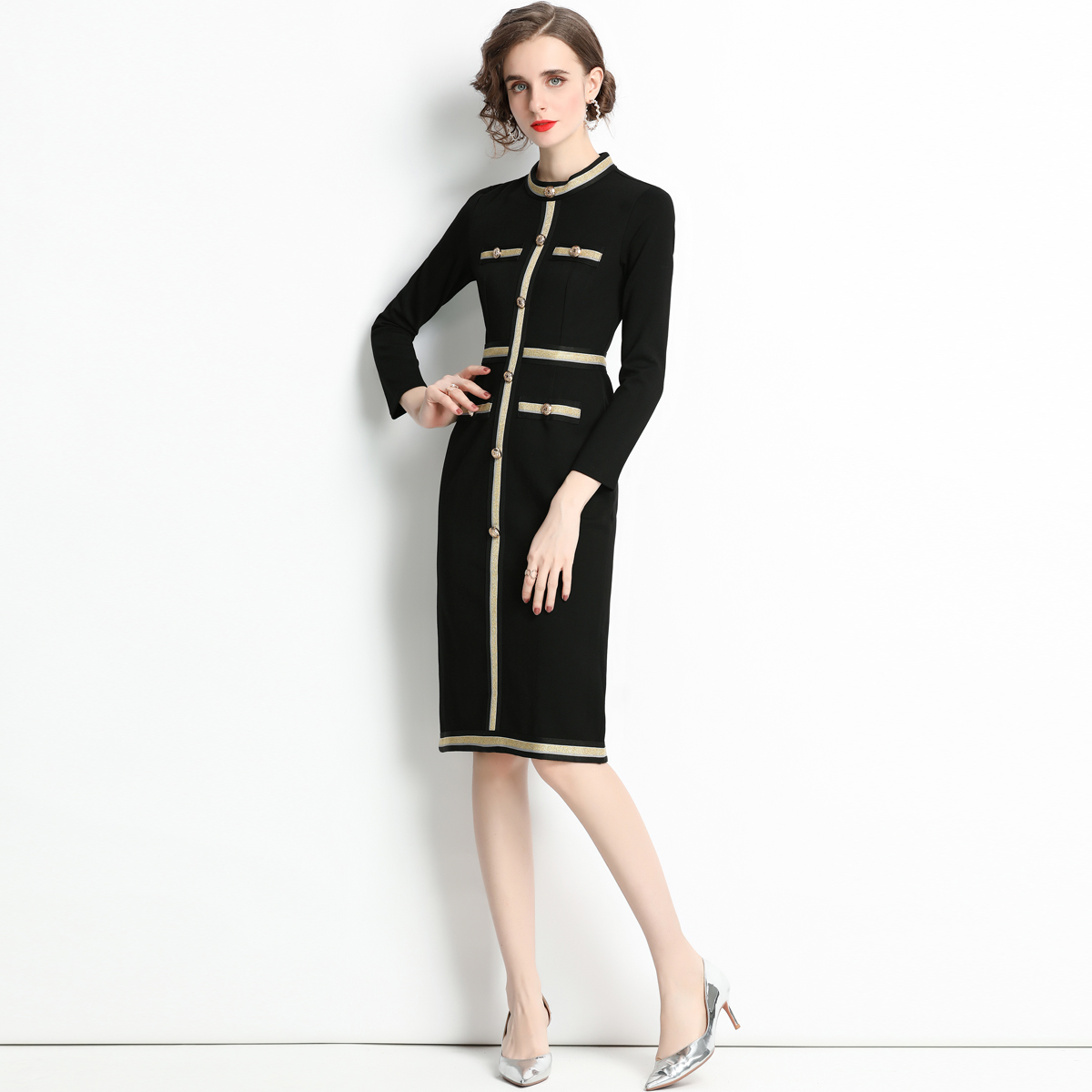 Cotton France style black rome fashion and elegant dress