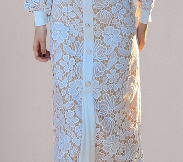 Long autumn square collar temperament lace dress for women