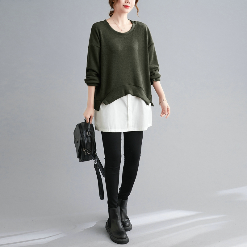 All-match loose tops Pseudo-two large yard shirt