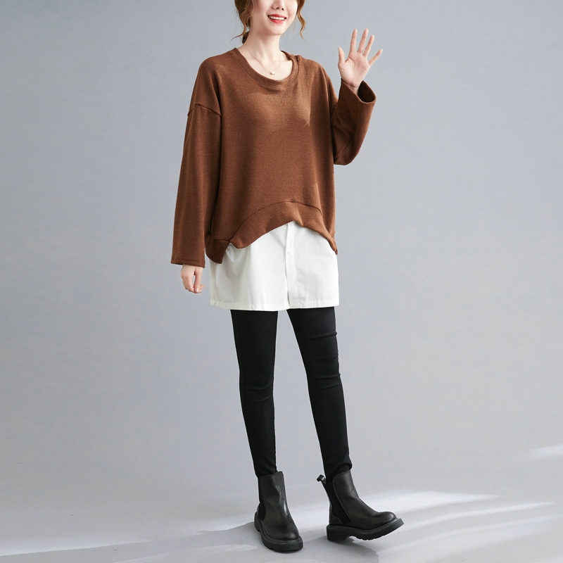 All-match loose tops Pseudo-two large yard shirt