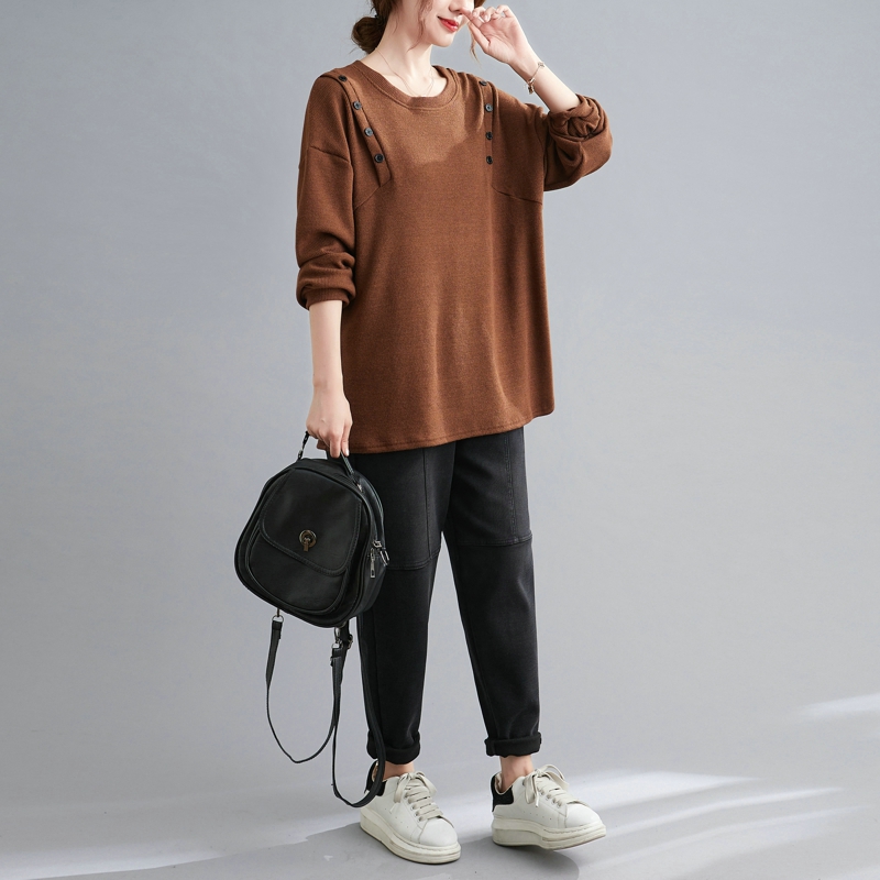 Buckle knitted loose large yard all-match tops