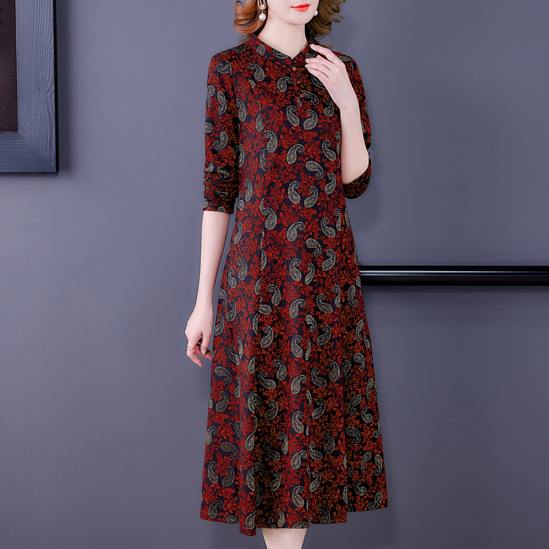 Slim fat long dress floral spring and autumn dress for women