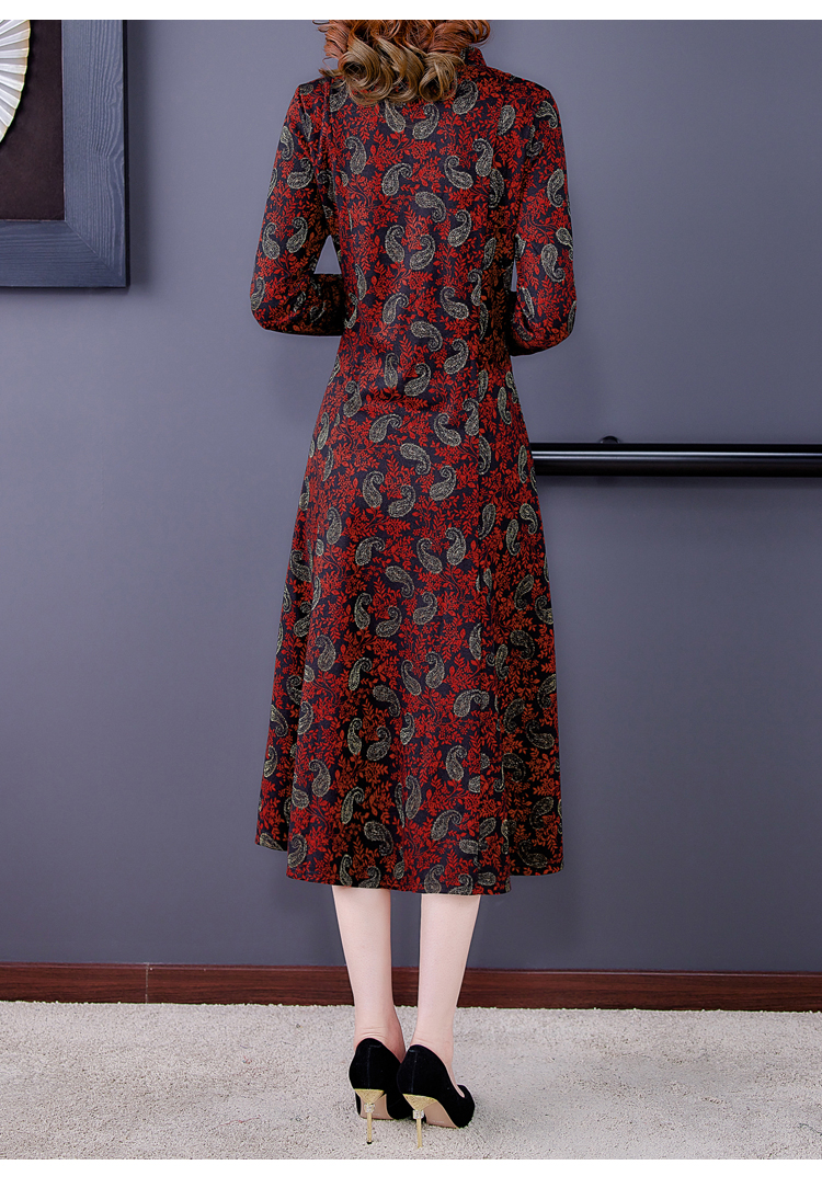 Slim fat long dress floral spring and autumn dress for women