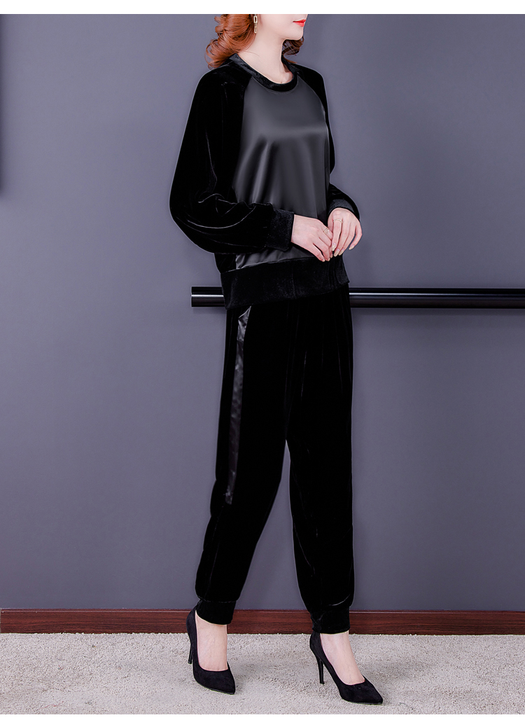 Real silk long pants elasticity tops 2pcs set for women