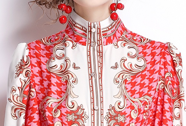 Printing square collar medium waist pullover autumn dress