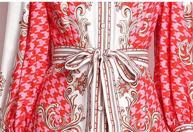 Printing square collar medium waist pullover autumn dress