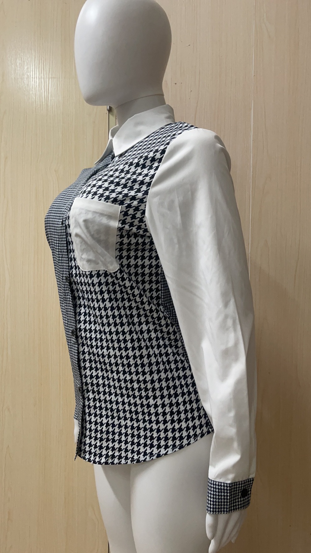 White fashion houndstooth mixed colors shirt for women