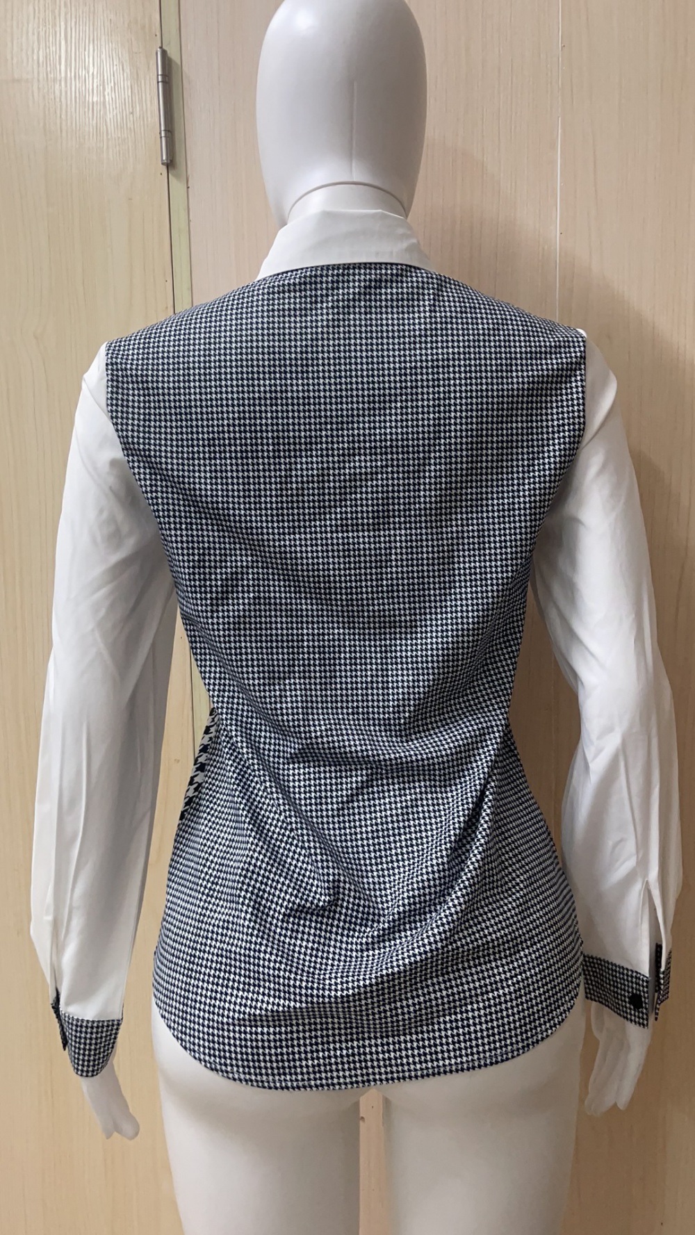 White fashion houndstooth mixed colors shirt for women