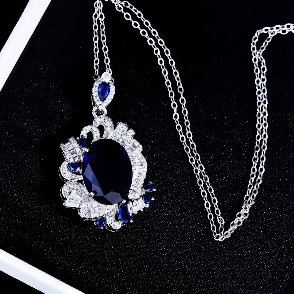 Pendant imitation of natural necklace sapphire earrings a set