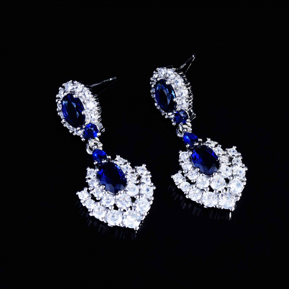 Pendant imitation of natural necklace sapphire earrings a set