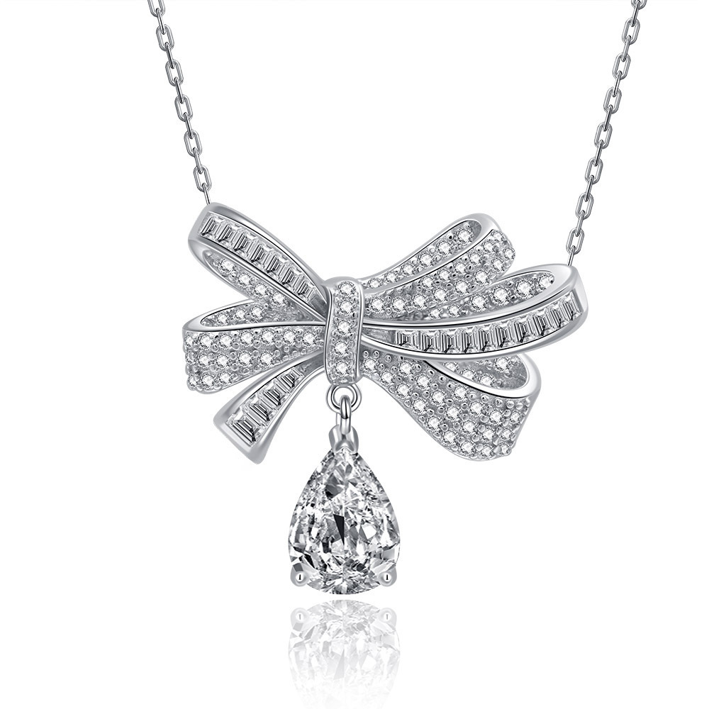 Diamond bow drops of water necklace