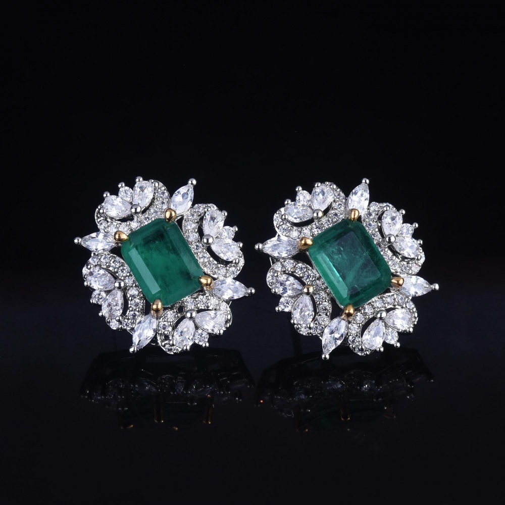 Square European style ring luxurious stud earrings a set