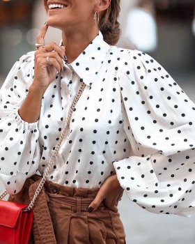 Loose polka dot shirt lapel fashion chiffon shirt for women