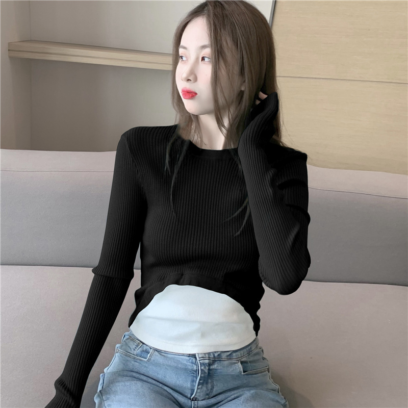 Long sleeve bottoming shirt round neck tops for women