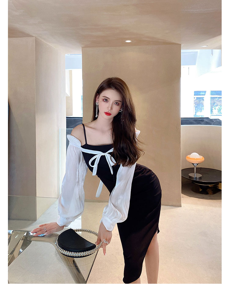 Flat shoulder mermaid dress France style clavicle for women
