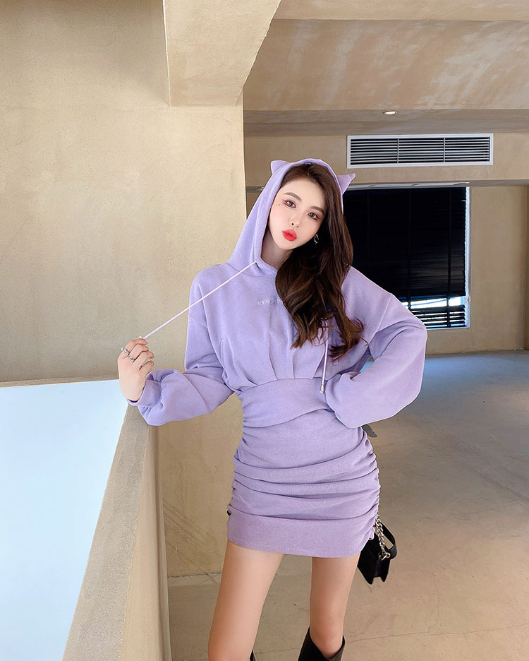 Hooded purple dress slim high waist hoodie for women