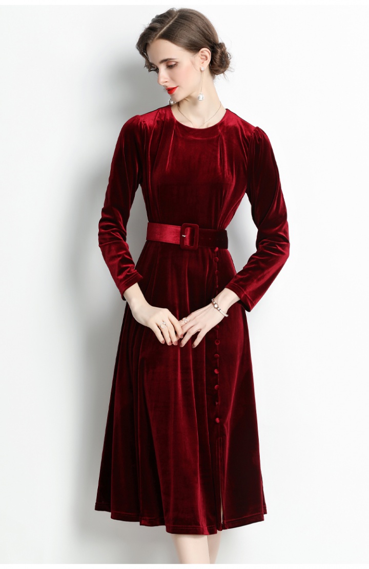 With belt autumn and winter formal dress European style dress