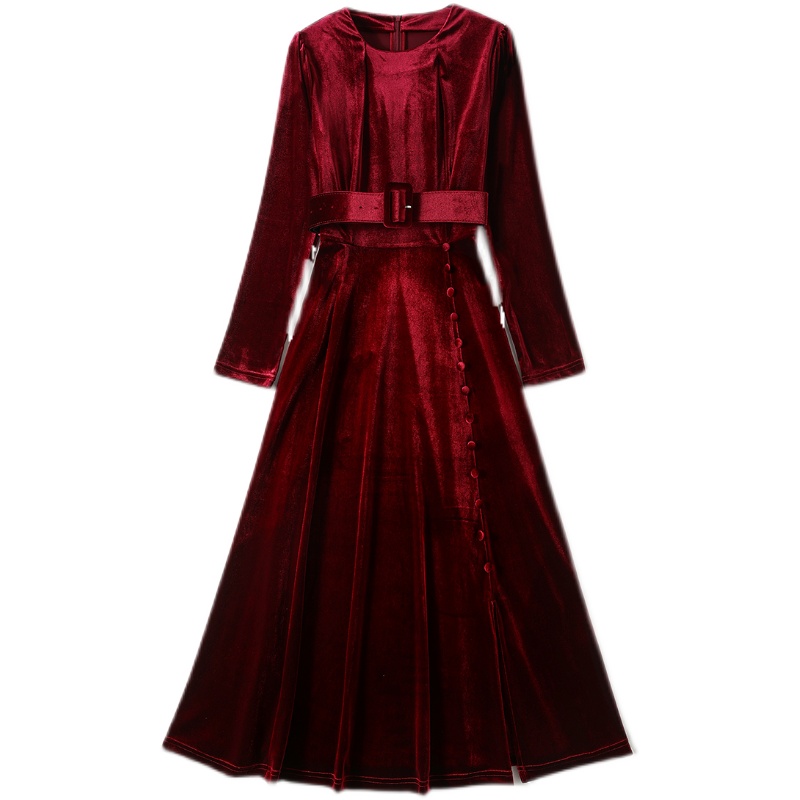 With belt autumn and winter formal dress European style dress