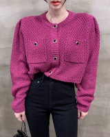 Puff sleeve Korean style retro round neck knitted sweater