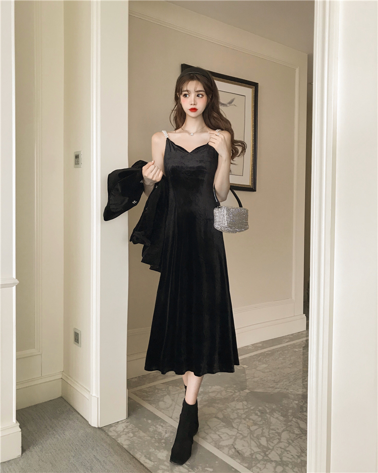 Sexy long bottoming velvet V-neck fashion dress