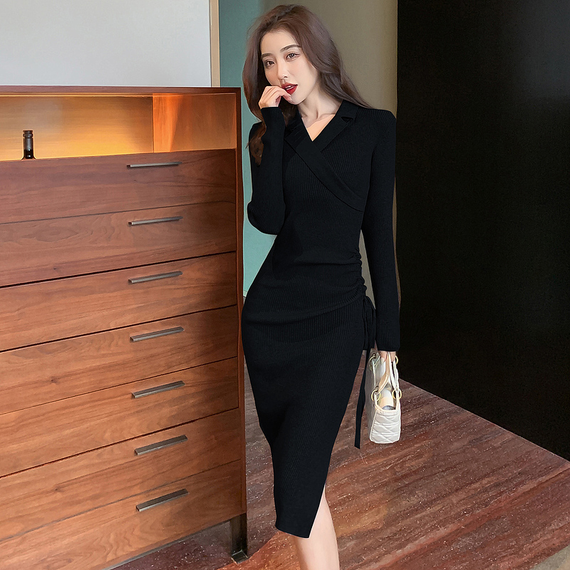 Pinched waist business suit long dress for women