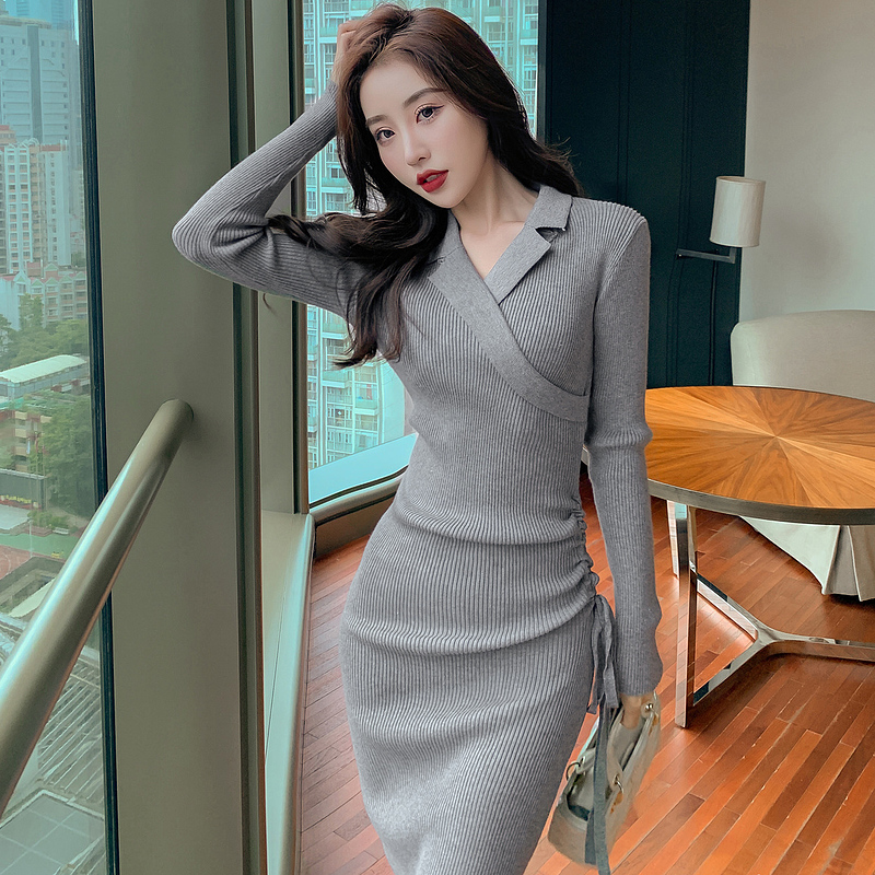 Pinched waist business suit long dress for women