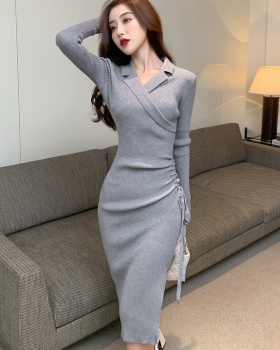 Pinched waist business suit long dress for women