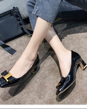 Temperament thick middle-heel side buckle shoes for women