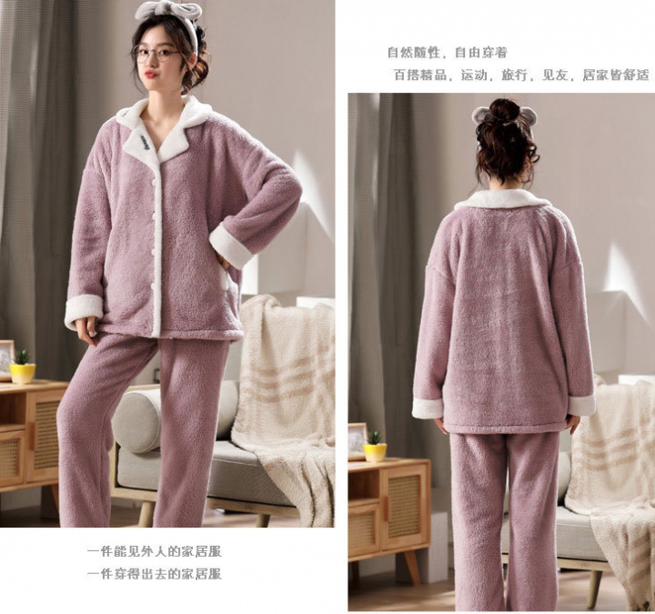 Thick lovely cardigan coral velvet pajamas for women