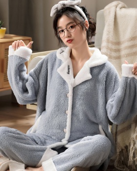 Thick lovely cardigan coral velvet pajamas for women