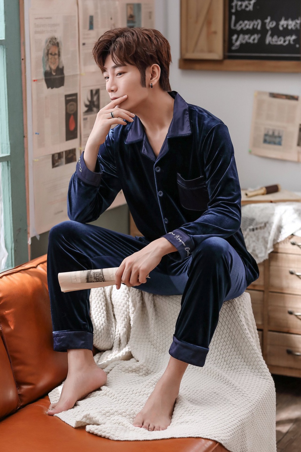 Long sleeve coral velvet pajamas a set for women