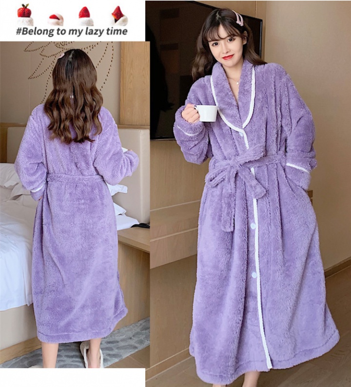 Lovely coral velvet pajamas thick nightgown for women
