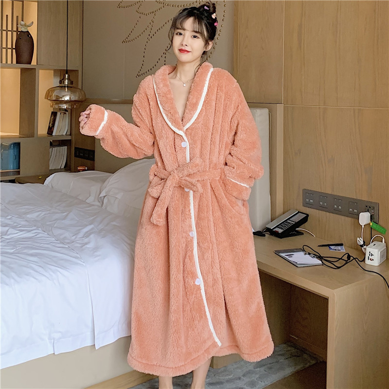 Lovely coral velvet pajamas thick nightgown for women