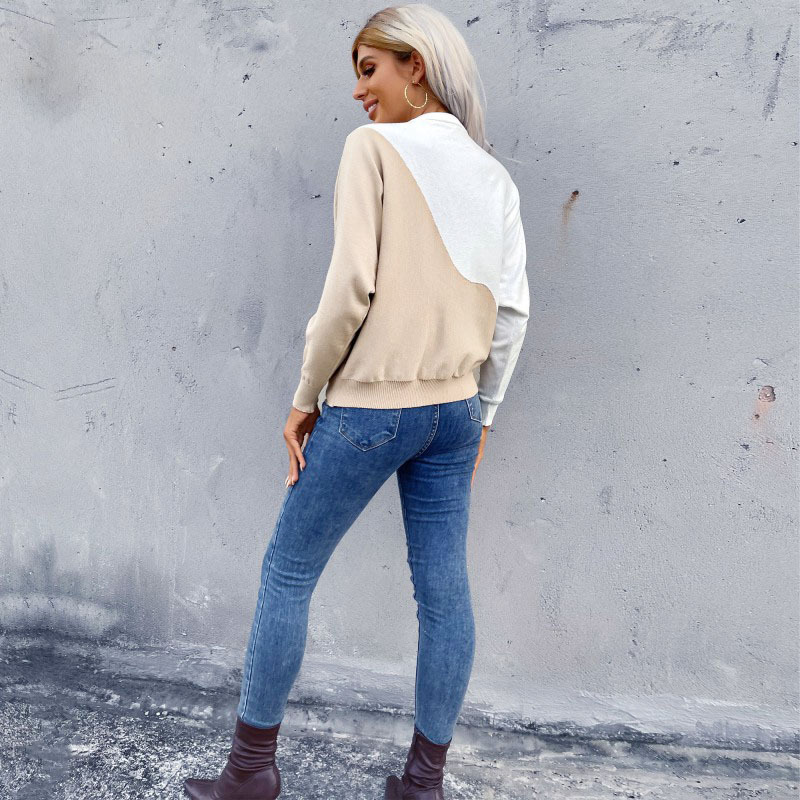 Long sleeve loose round neck knitted sweater for women