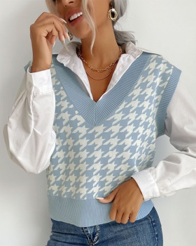 Houndstooth knitted vest autumn sweater for women
