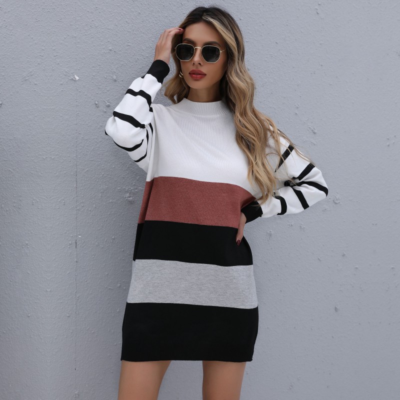 Knitted bottoming Western style long sweater dress