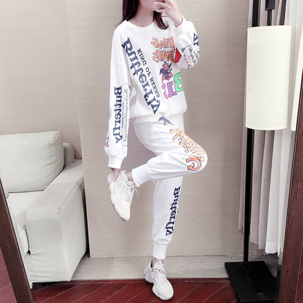 Casual fashion Western style loose Korean style hoodie a set