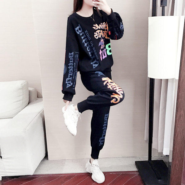 Casual fashion Western style loose Korean style hoodie a set