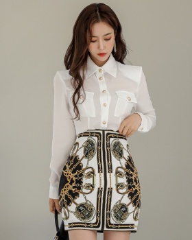 Fashion shirt printing skirt 2pcs set for women