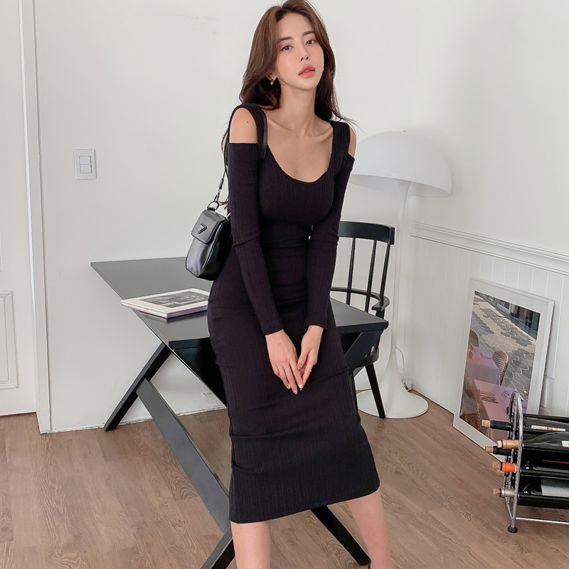 Korean style temperament slim strapless long dress