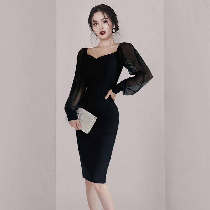 Fashion long splice autumn package hip Korean style dress