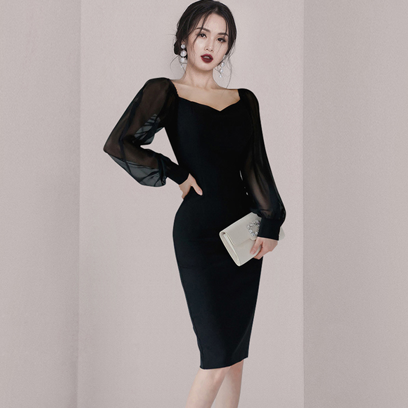 Fashion long splice autumn package hip Korean style dress