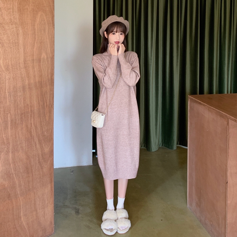 Knitted large yard thick exceed knee long fat sweater dress