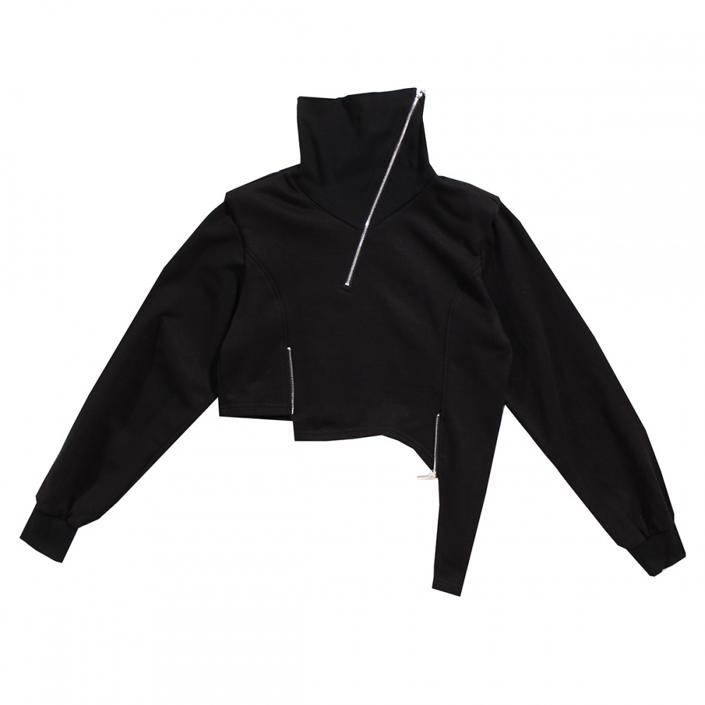 Oblique zipper high collar tops autumn hoodie for women