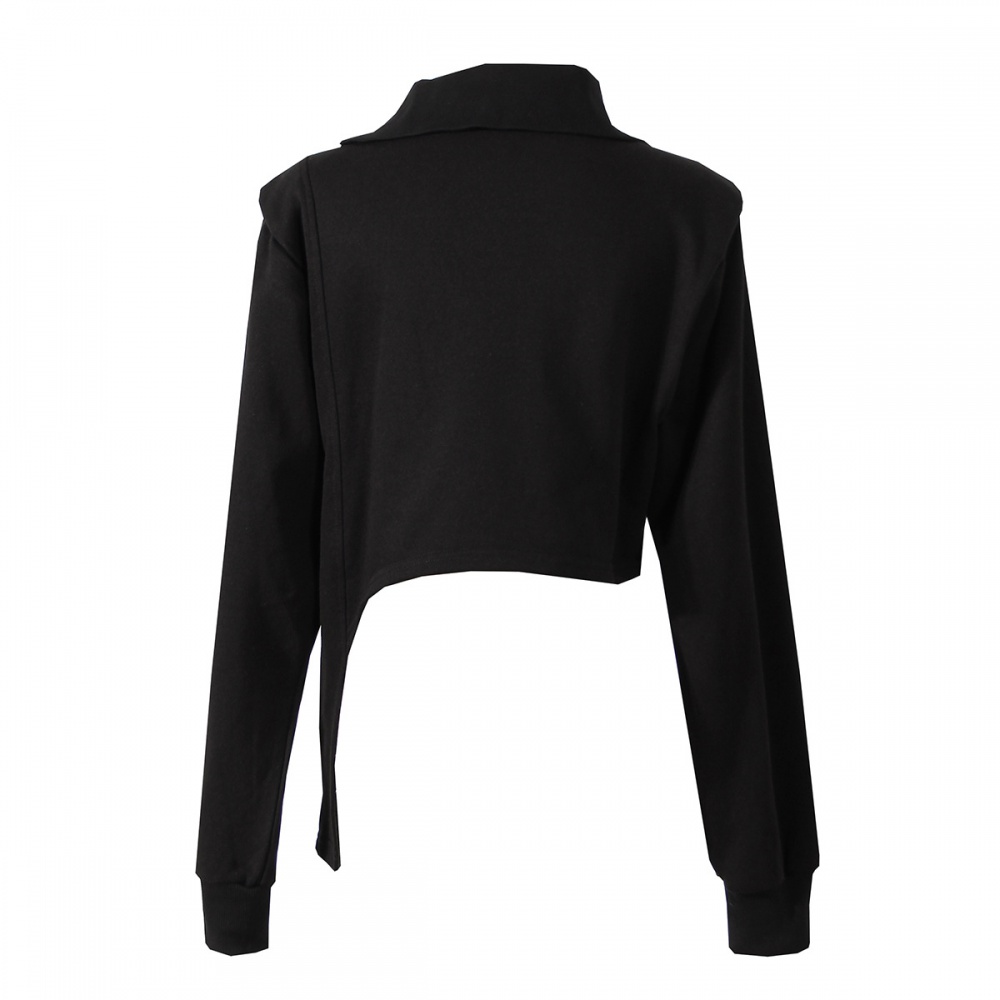 Oblique zipper high collar tops autumn hoodie for women