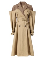 Stitching double color coat long pinched waist business suit