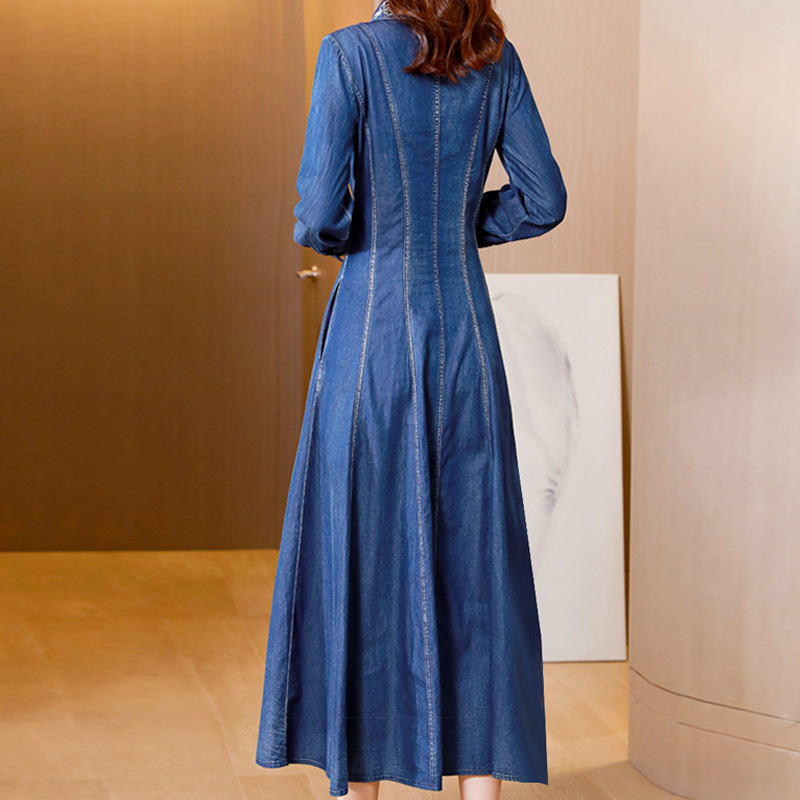 Denim retro dress slim embroidery cheongsam for women