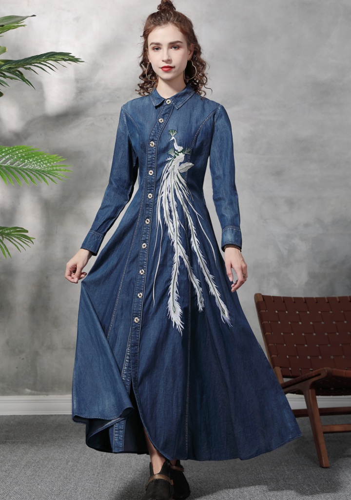 Lapel temperament dress denim long dress for women